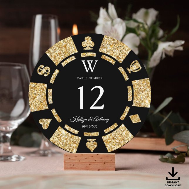 Gold Glitter Monogram Poker Chip Casino Wedding Einladung (Von Creator hochgeladen)
