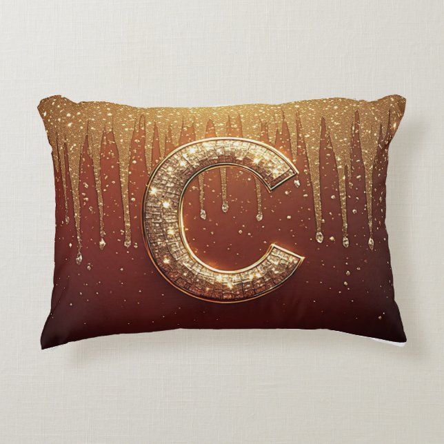 Gold Glitter Monogramm Buchstabe C Rot Initiale Dekokissen (Vorderseite)