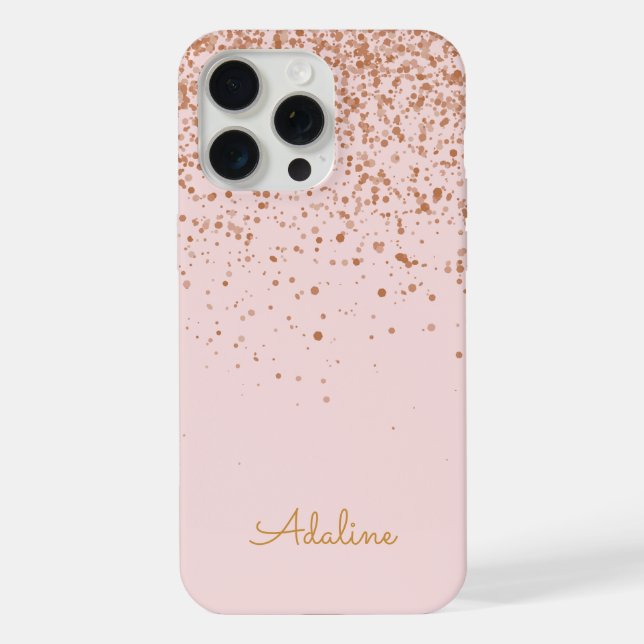 Gold Glitter Monogramm Name iPhone 15 Pro Max Hülle (Rückseite)