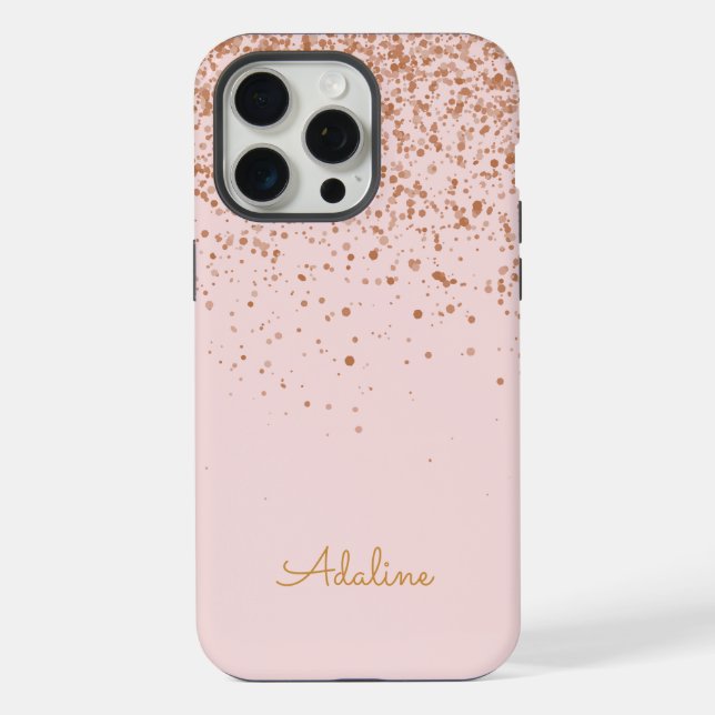 Gold Glitter Monogramm Name iPhone 15 Pro Max Hülle (Rückseite)