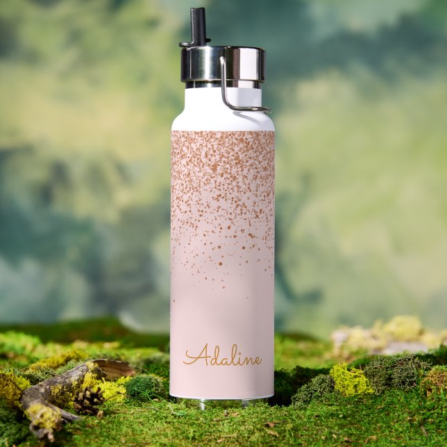 Gold Glitter Monogramm Name Trinkflasche ( Außenbereich (gedreht))
