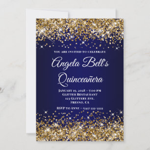 Gold Glitter Navy Blau Ombre Quinceanera Einladung