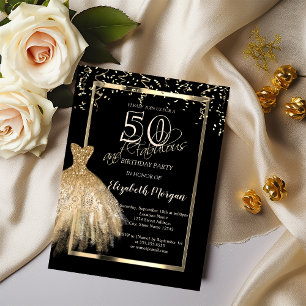 Gold Glitter Pailletten Kleid 50. Geburtstag Einladung