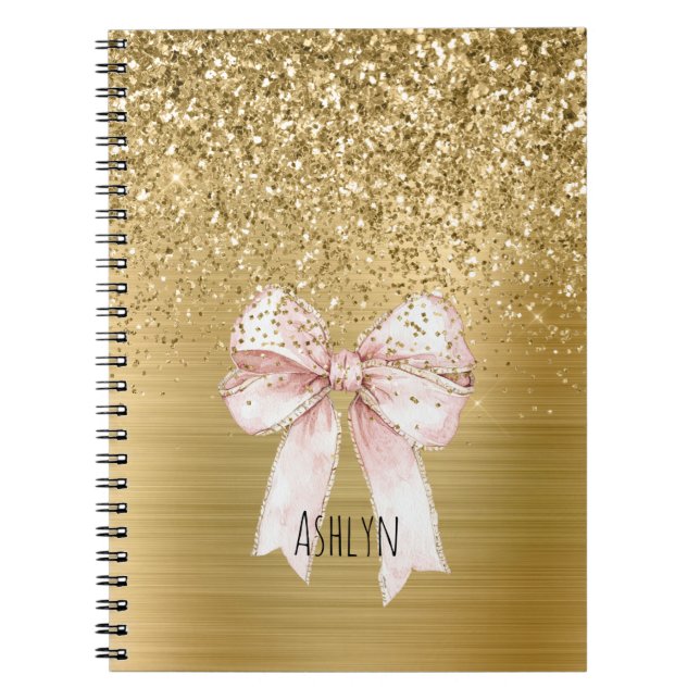Gold Glitter Pink Bow Notizblock (Vorderseite)