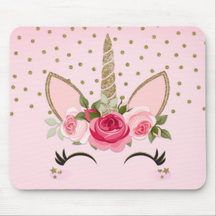 Gold Glitter & Pink Floral Einhorn Trendy Mousepad
