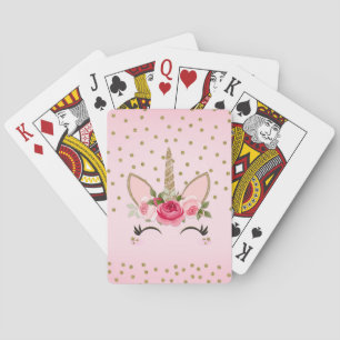 Gold Glitter & Pink Florales Einhorn Trendig Süß Spielkarten