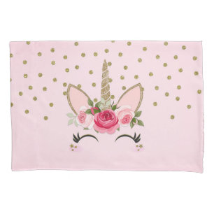 Gold Glitter & Pink Florales Einhorn Trendy Kissenbezug