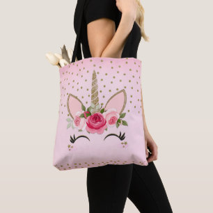 Gold Glitter & Pink Florales Einhorn Trendy Tasche