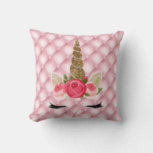 Gold Glitter & Pink Roses Einhorn Mädchen Trendy Kissen