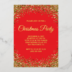 Gold Glitter-Rahmen Rot Weihnachtsfeier Folieneinladung