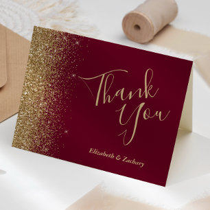 Gold Glitter Rand Burgunderrot Hochzeit Danke Karte