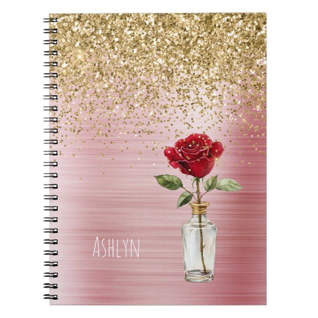 Gold Glitter Red Rose Notizblock (Vorderseite)