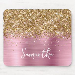 Gold Glitter Rosa Glam Name Mousepad