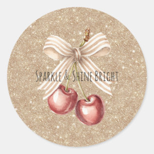Gold Glitter Rote Kirschen   Runder Aufkleber