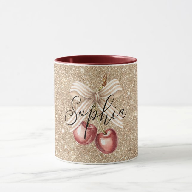 Gold Glitter Rote Kirschen Tasse (Zentrum)