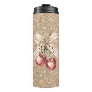 Gold Glitter Rote Kirschen Thermosbecher