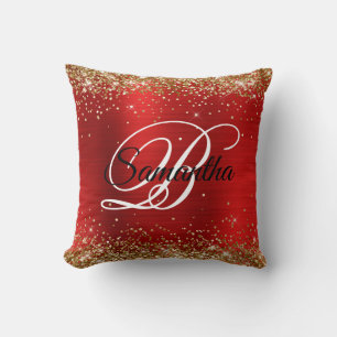 Gold Glitter Roter Folien-Fancy-Monogramm Kissen