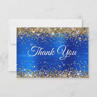 Gold Glitter Royal Blue Foil 50th Birthday Dankeskarte
