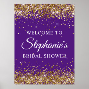 Gold Glitter Royal Lila Brautparty Willkommen Poster