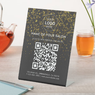Gold Glitter Salon Geschäft QR-Code und Logo Sockelschild