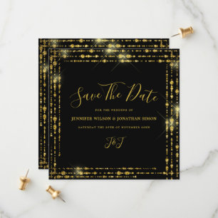 Gold Glitter Save-the-Date Schwarze Einladung