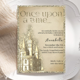 Gold Glitter Schloss Märchen Thema Einladung