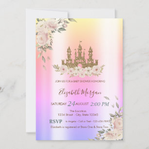 Gold Glitter Schloss, Sterne, Florale Ombre Baby S Einladung