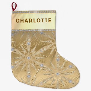 Gold Glitter-Schneeflocke & Diamant individueller  Großer Weihnachtsstrumpf