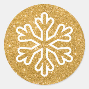 Gold Glitter-Schneeflocke - Kreis-Aufkleber Runder Aufkleber
