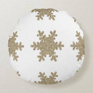 Gold Glitter Schneeflocken Muster Weiße Weihnachte Rundes Kissen