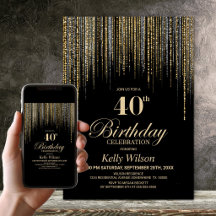 Gold Glitter Schwarz 40. Geburtstagsfeier