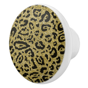 Gold Glitter Schwarz Cheetah Leopard Tierprint Keramikknauf
