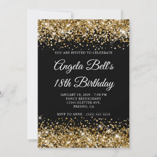 Gold Glitter Schwarz Fancy Monogramm 18. Geburtsta Einladung