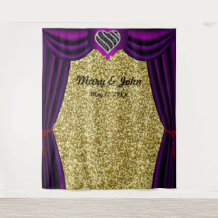 Gold Glitter Schwarz & Weiß Herz Lila Vorhang Wandteppich