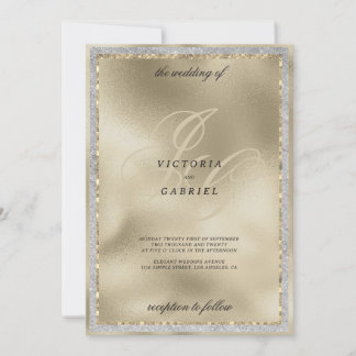 Gold Glitter schwarzes Monogramm Initial Hochzeit Einladung