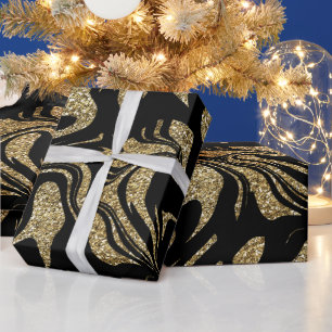Gold Glitter & schwarzes stilvolles  Geschenkpapier