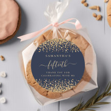Gold Glitter Script Navy Blue 50th Party Thank You