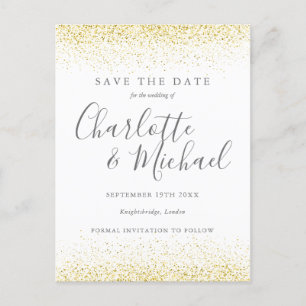 Gold Glitter Signature Hochzeit Save-the-Date-Kart Ankündigungspostkarte