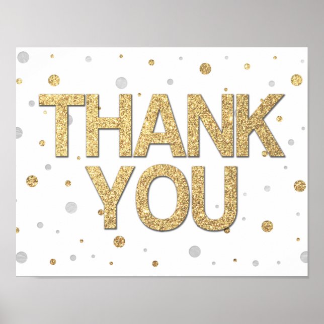 Gold Glitter Silver Foil Print Confetti Thank You Poster (Vorne)