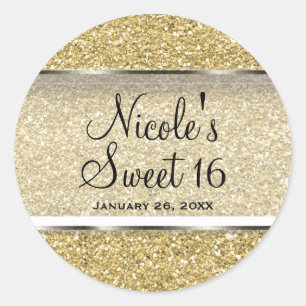 Gold Glitter & Silver Glam Hochzeit Geschenk für G Runder Aufkleber