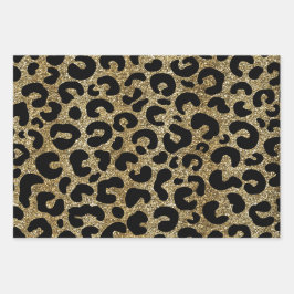 Gold glitter sparkle &black leopard print pattern geschenkpapier set