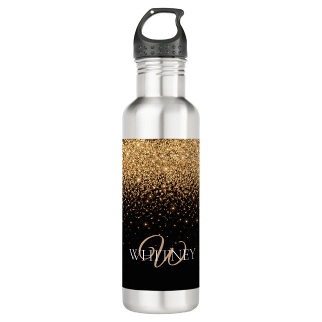 Gold Glitter Sparkle Elegant Luxury Texture        Edelstahlflasche (Vorderseite)