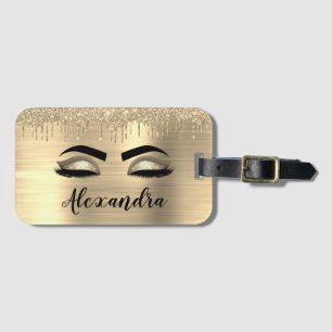 Gold Glitter Sparkle Eyelashes Monogram Name Gepäckanhänger