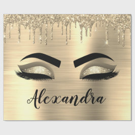 Gold Glitter Sparkle Eyelashes Monogram Name Geschenkpapier