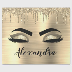 Gold Glitter Sparkle Eyelashes Monogram Name Geschenkpapier