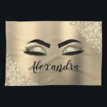 Gold Glitter Sparkle Eyelashes Monogram Name Geschirrtuch<br><div class="desc">Gold Imitate Foil Metallic Sparkle Glitzer gebürstete Metal Monogram Name and Initial Eyelashes (Lashes),  Eyelash Extensions und Eyes Kitchen Totuch. Das Design macht den perfekten 16 Geburtstag,  Hochzeit,  Brautparty,  Jubiläum,  Babydusche oder Junggeselinnen-Abschied Geschenk für jemanden,  der einen trendigen coolen Stil sucht.</div>