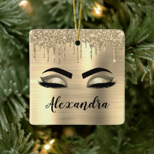 Gold Glitter Sparkle Eyelashes Monogram Name Keramikornament