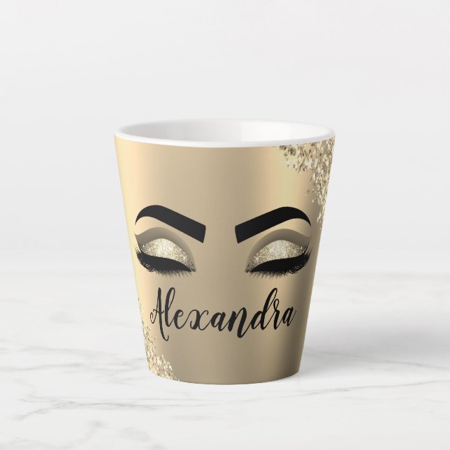 Gold Glitter Sparkle Eyelashes Monogram Name Milchtasse (Vorderseite)