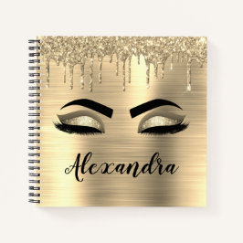 Gold Glitter Sparkle Eyelashes Monogram Name Notizbuch