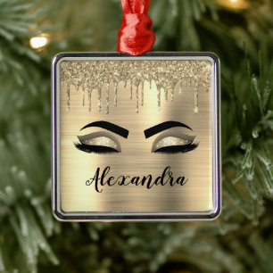 Gold Glitter Sparkle Eyelashes Monogram Name Ornament Aus Metall